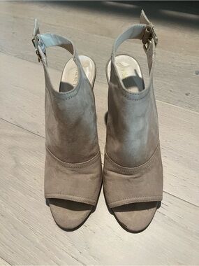 Nine West Taupe Suede Open-Toe Slingback Mules